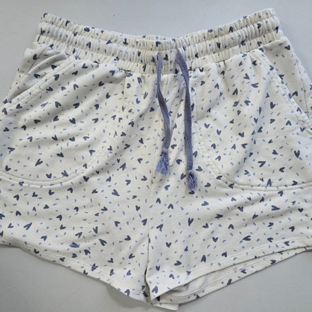 Como Blu White Heart Print Drawstring Shorts – Size M – Comfortable and Stylish